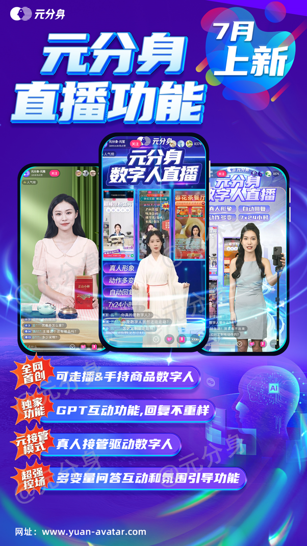 数字人源头厂商「元分身直播」功能升级，多个独家功能发布！